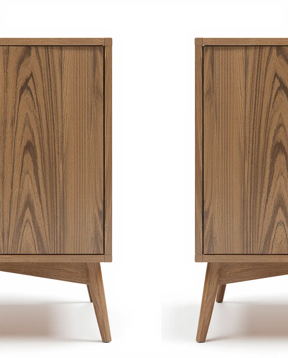 Concept study of oak cabinet fronts and tapered legs