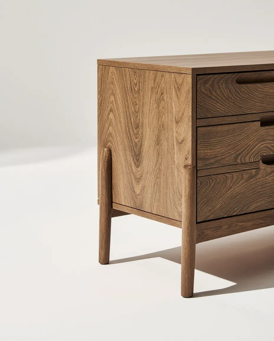 Concept detail of oak sideboard joinery and integrated handles