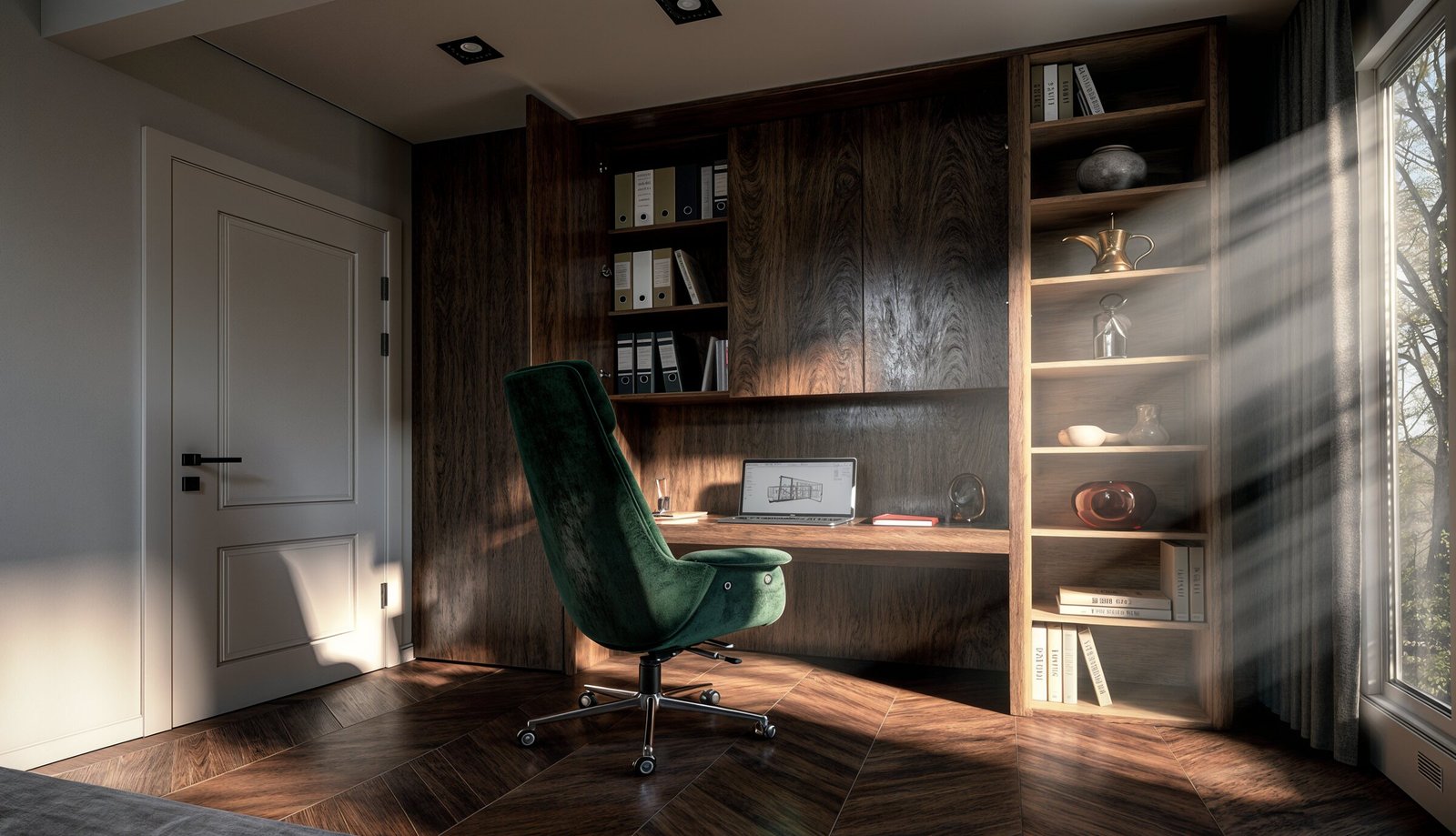 Private study with integrated dark timber joinery