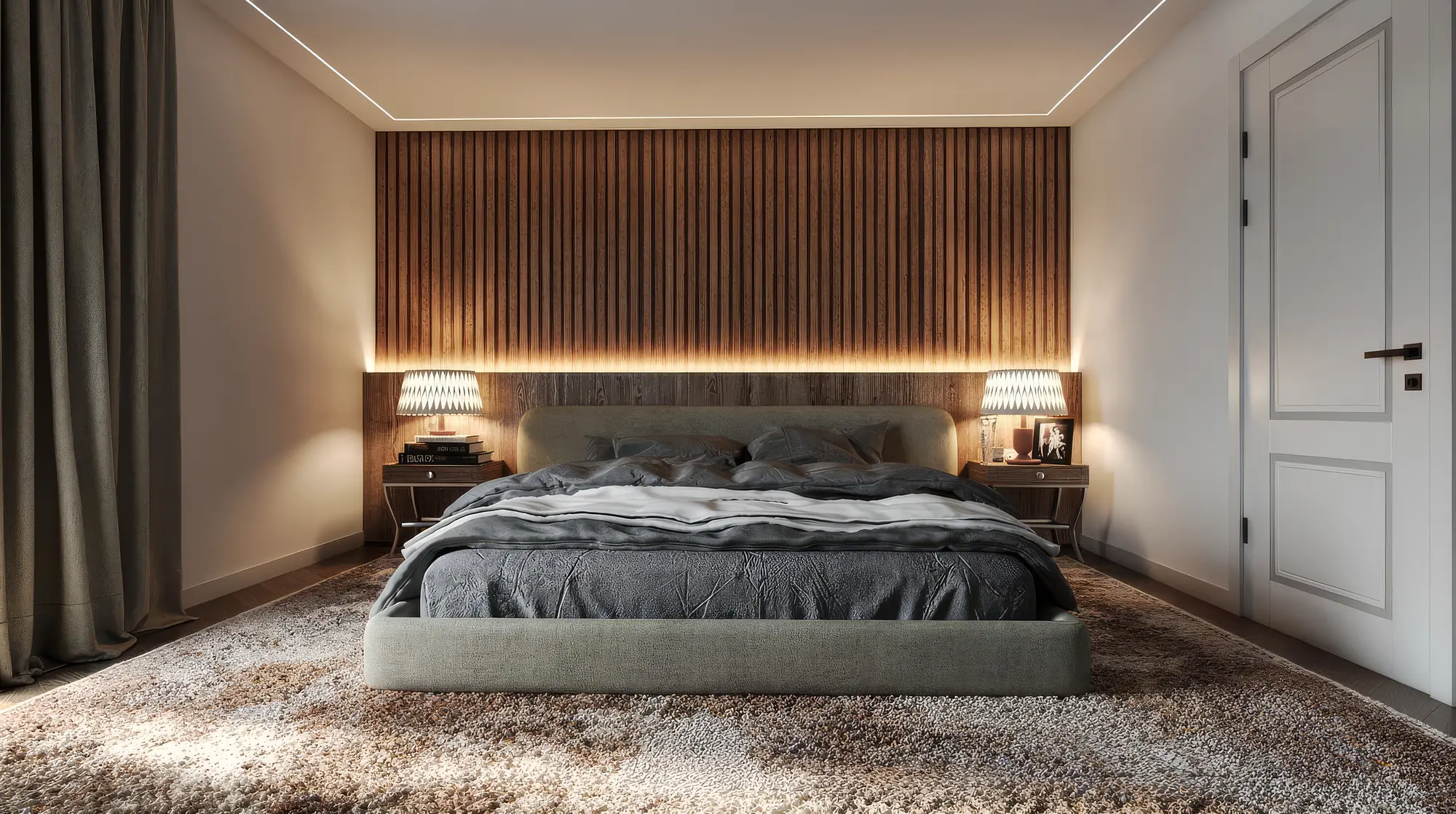 Principal bedroom with illuminated timber headboard