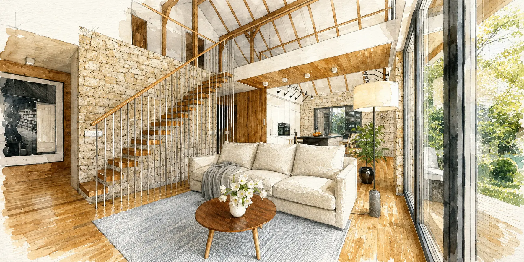 Architekturaquarell des Wohnraums