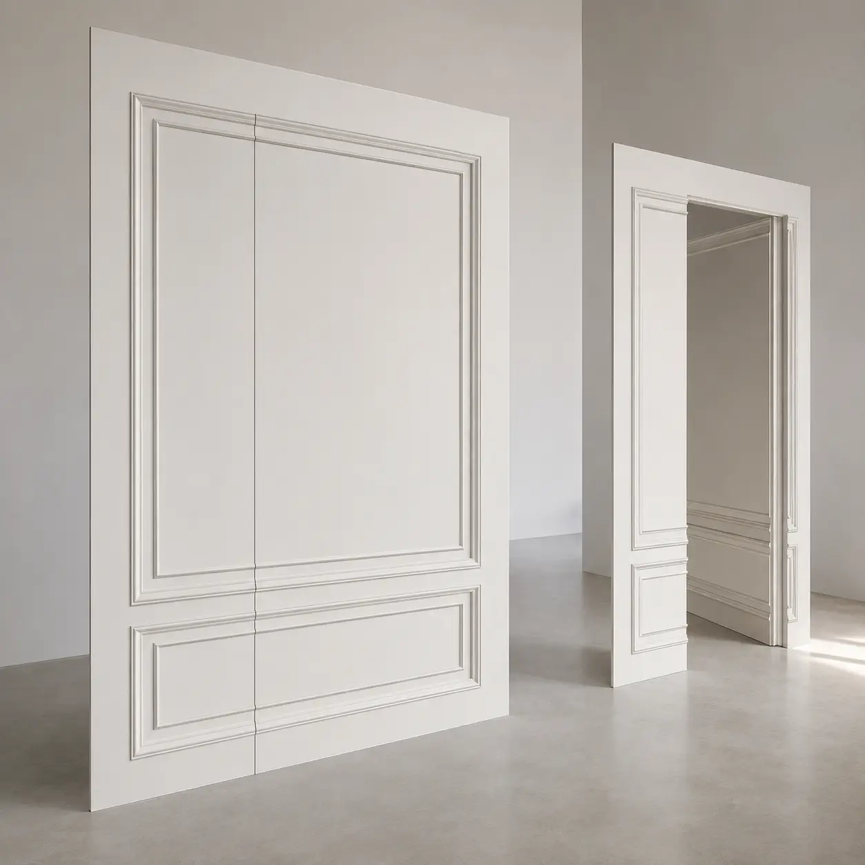 Detailed wall panelling and concealed interior door