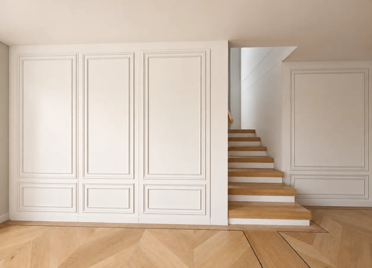 Panelled staircase hall with concealed storage